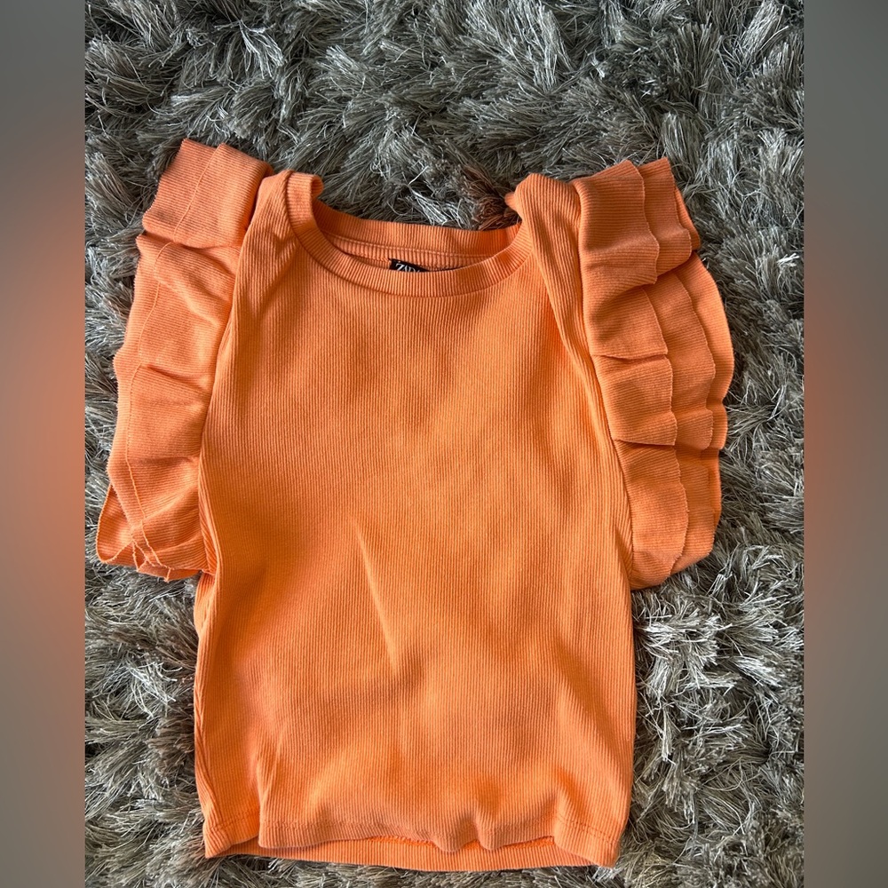 Zara ruffle orange top